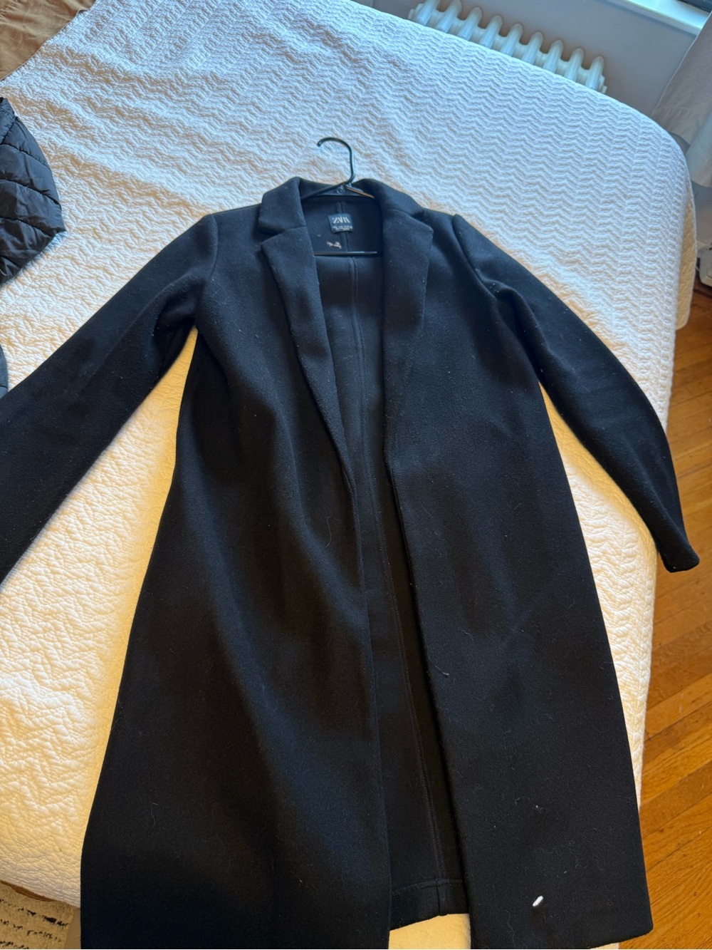 Zara Black Long Wool-Blend Trench Coat